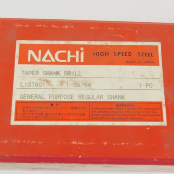 LIST601 Nachi High Speed Steel Taper Shank Drill 1-37/64 in x MT5