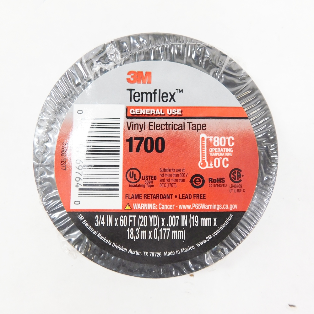 3M TEMFLEX 1700 3/4" X 60' BLACK VINYL ELECTRICAL TAPE 100 ROLLS SHIPS FREE! 