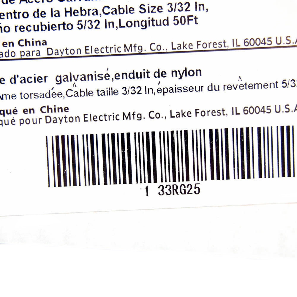 environ 7.62 m X 7x7 33RG22 X 25 ft Dayton Nylon Enduit Câble 3/32 en 