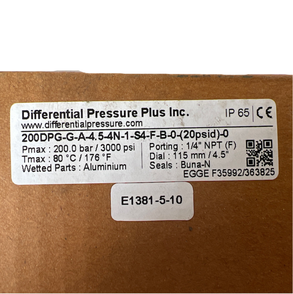 Differential Pressure Plus Inc. 200DPG-G-A-4.5-4N-1-S4-F-B-0-(20psid)-0 Pressure Gauge