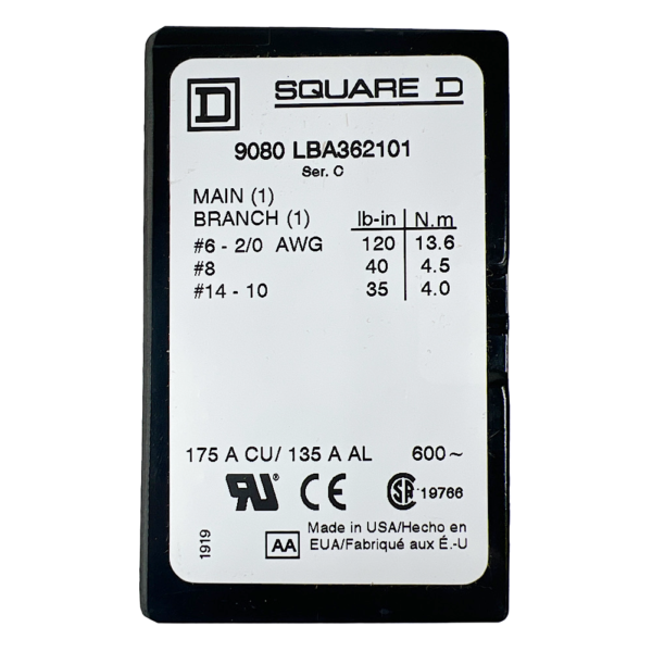 Square D 9080LBA362101 Distribution Block