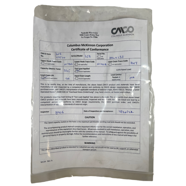Coffing LSB 07520 Hoist