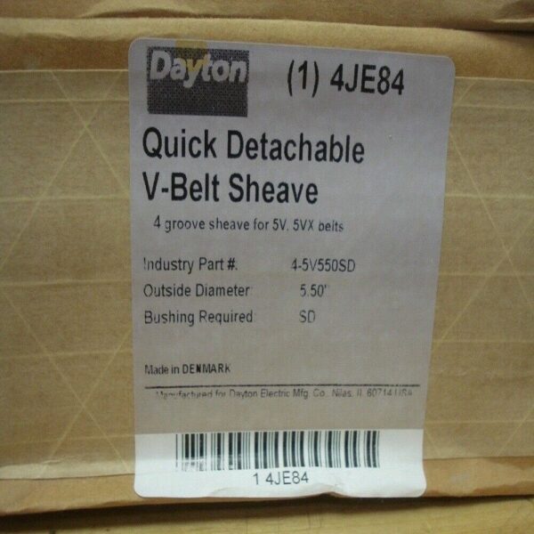 Dayton 4JE84 5.50" Quick Detachable Cast Iron V-Belt Pulley
