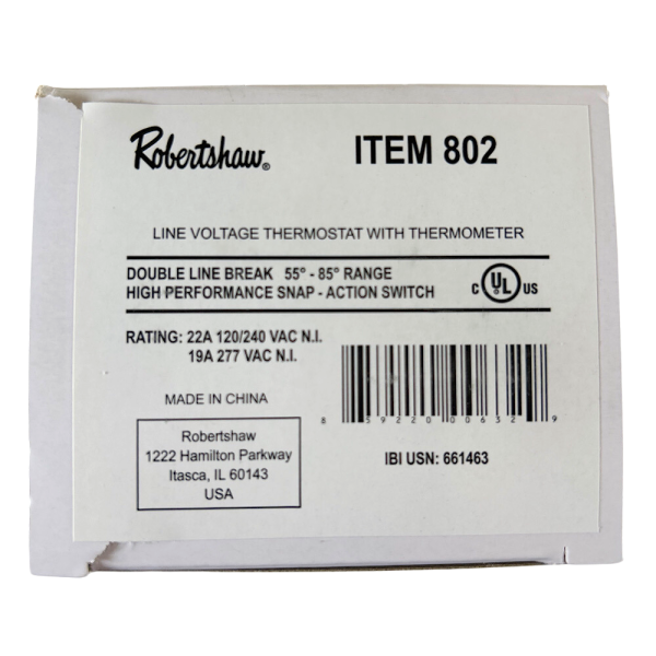 Robershaw 802 Line Voltage Thermostat
